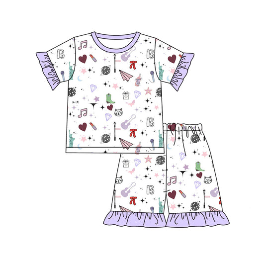 Preorder (moq 5)Baby Girls Singer White Disco Top Ruffle Shorts Pajamas Clothes Sets
