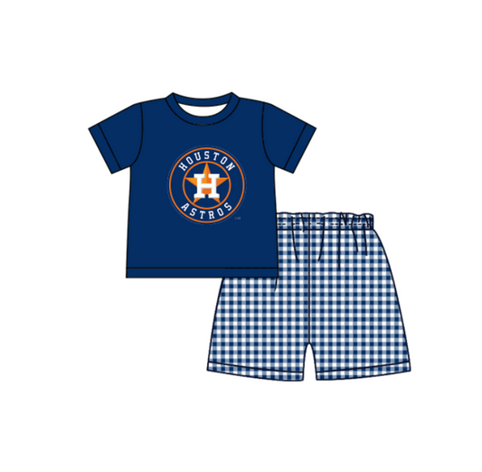 Preorder (moq 5)Baby Boys Blue Short Sleeve H Stars Top Checked Shorts Team Clothes Sets