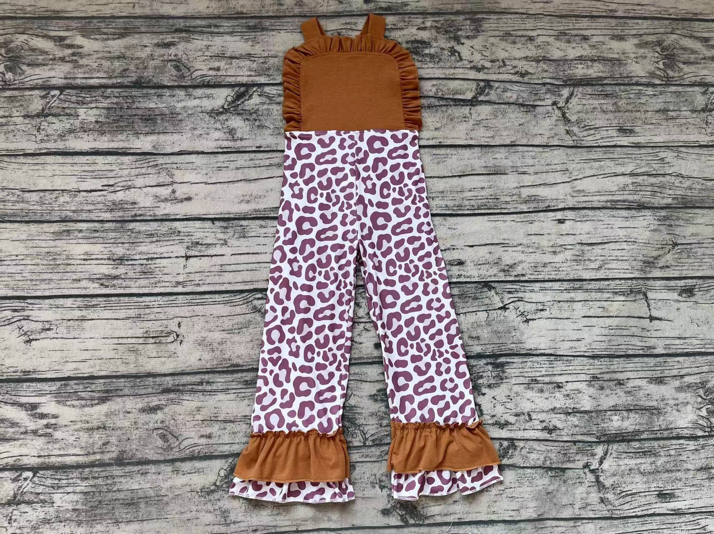 Baby Girls Brown Leopard Straps Ruffle Pants Jumpsuits