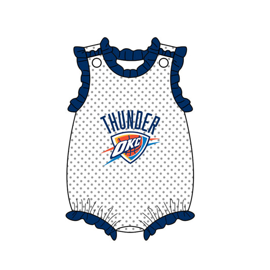 Preorder (moq 5)Baby Girls Sleeveless Oklahoma City Thunder Team Polka Dots Romper