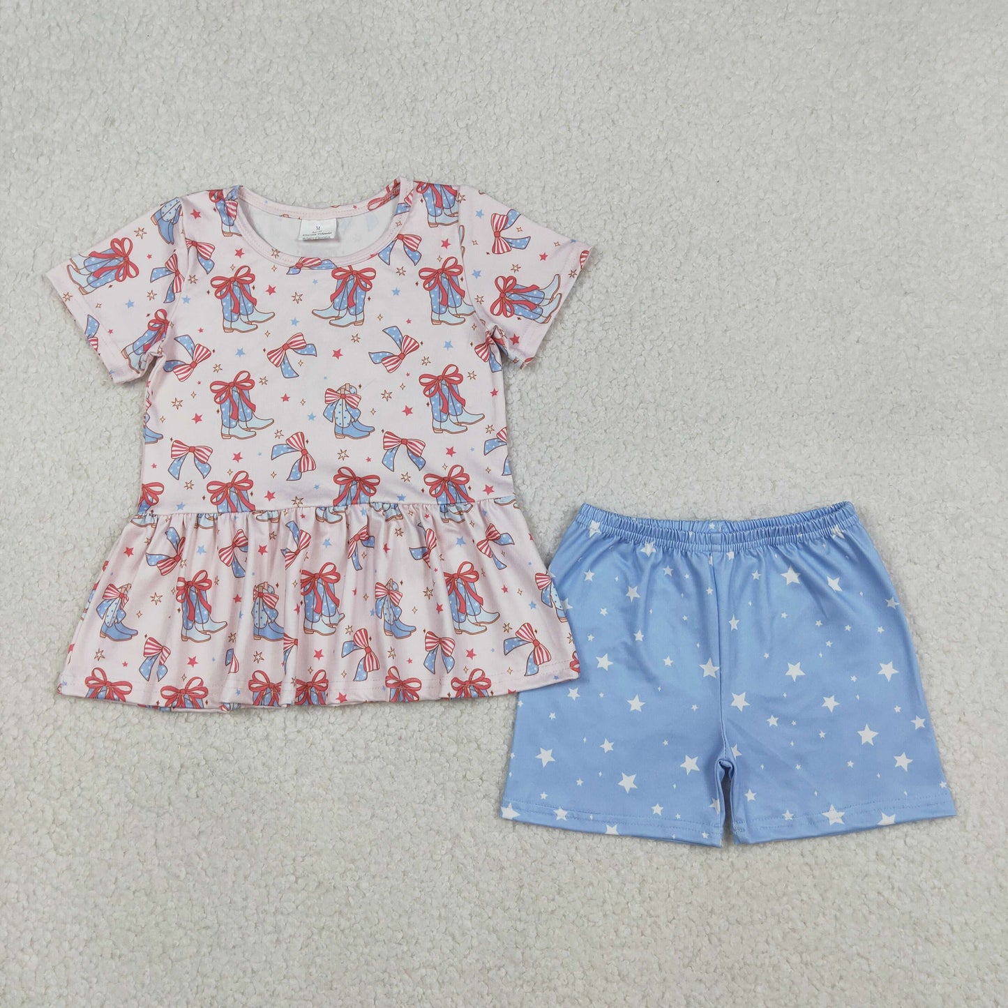 Baby Girls Bows Boots Stars Tunic Shorts Western July 4th Clothes Sets