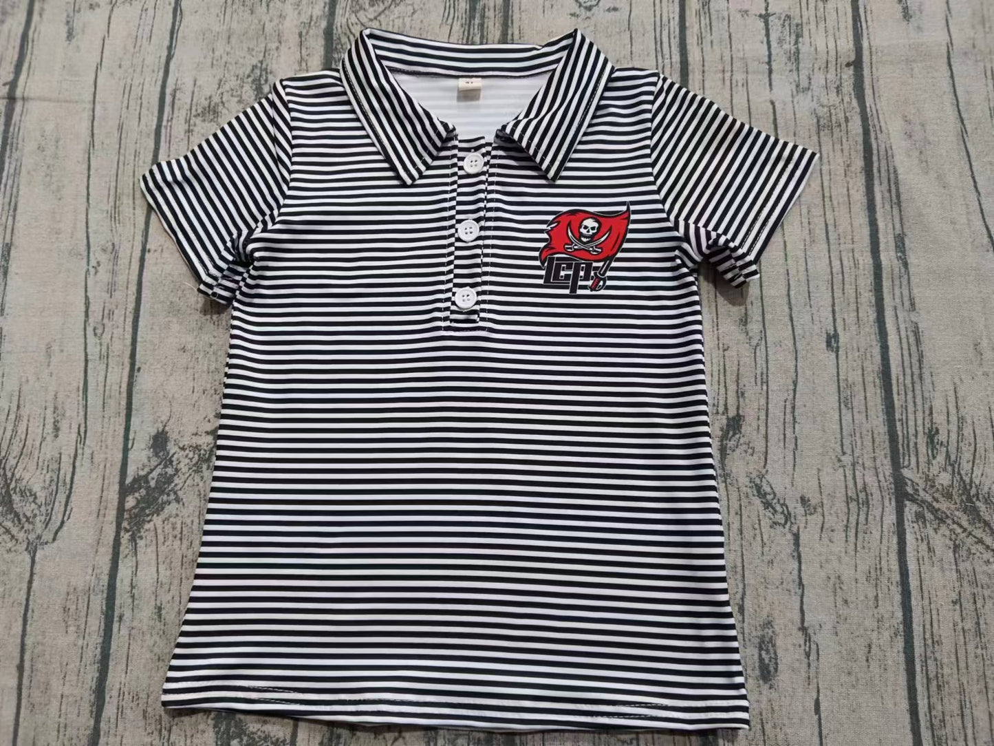 Preorder(moq 5)Baby Boys Short Sleeve Black Stripe Button Lcp Team Polo Shirts Tops