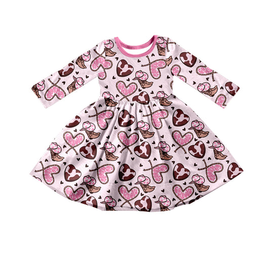 Baby Girls Pink Valentines Western Hearts Knee Length Dresses preorder(MOQ 5)