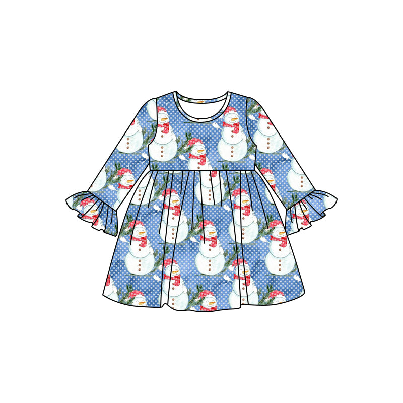 Baby Girls Christmas Snowman Knee Length Dresses preorder(MOQ 5)