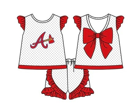 Preorder (moq 5)Baby Girls Red Polka Dots A Tunic Ruffle Shorts Team Clothes Set