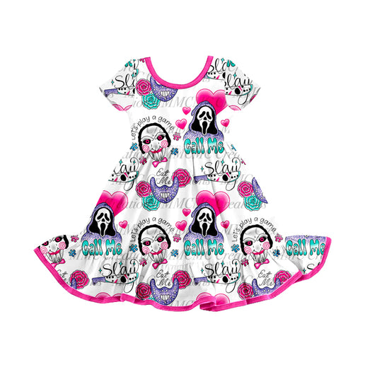 Baby Girls Halloween Phone Call Short Sleeve Knee Length Dresses Preorder(moq 5)