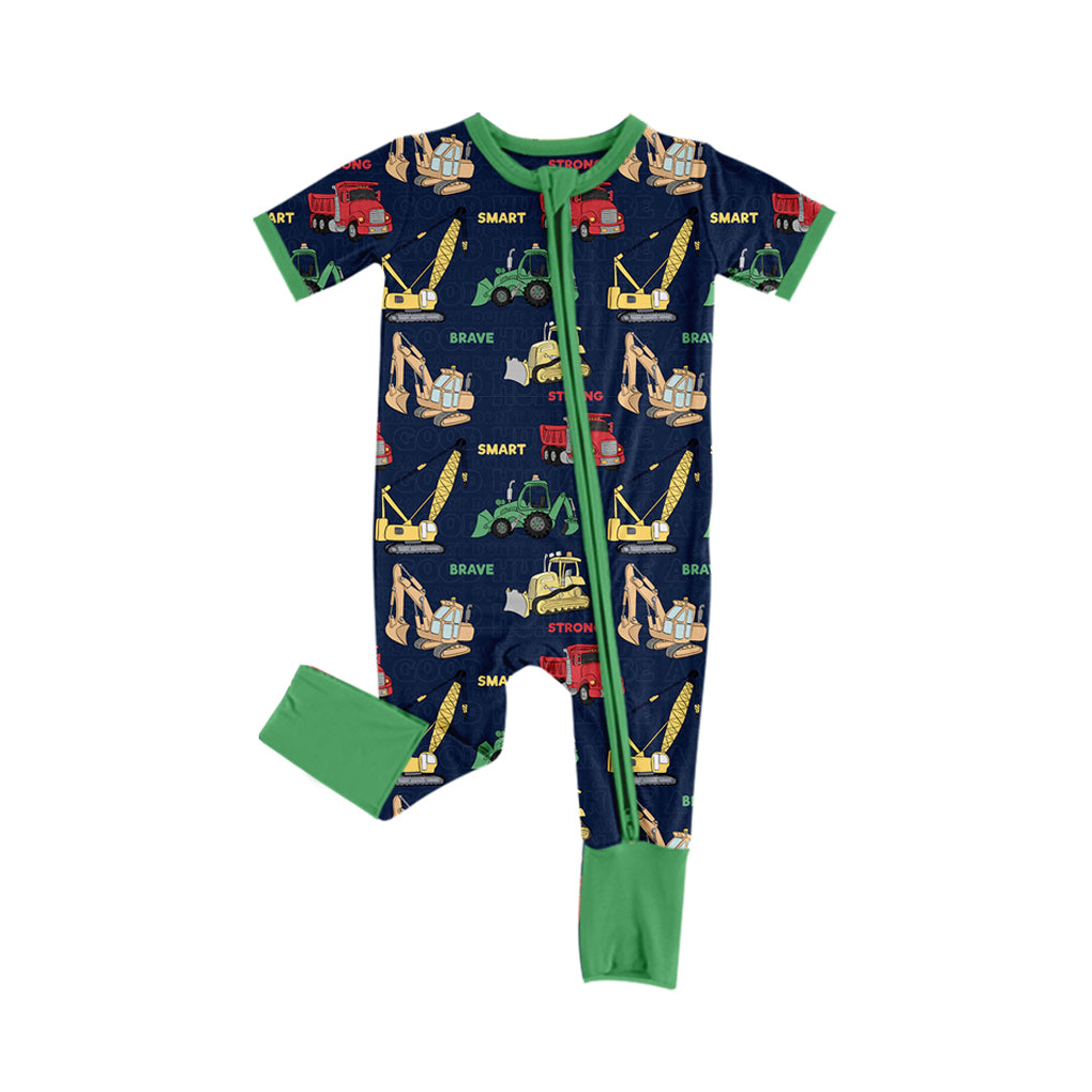 Baby Boys Construction Green Zip Rompers preorder(moq 5)