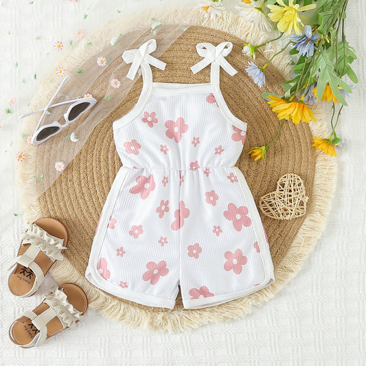 Baby Girls White Pink Flowers Milk Silk Shorts Jumpsuits preorder(moq 5)