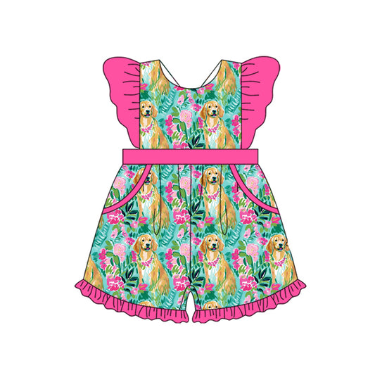 Preorder (moq 5)Baby Girls Flowers Dogs Flutter Sleeve Jumpsuits