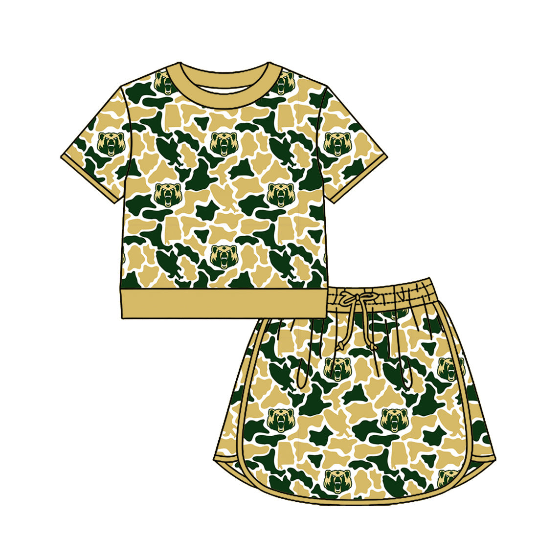 Preorder (moq 5)Baby Girls Colorful Camo Shirt Top Skirt Short Team Clothes Set