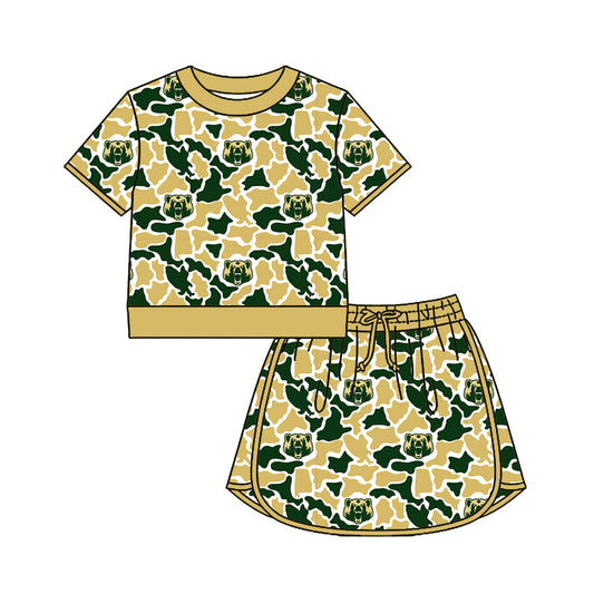 Preorder (moq 5)Baby Girls Colorful Camo Shirt Top Skirt Short Team Clothes Set