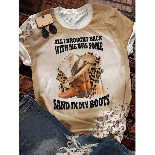 Preorder moq 5 Adult Women Western Sand In My Boots Bleached Tee Shirts Tops