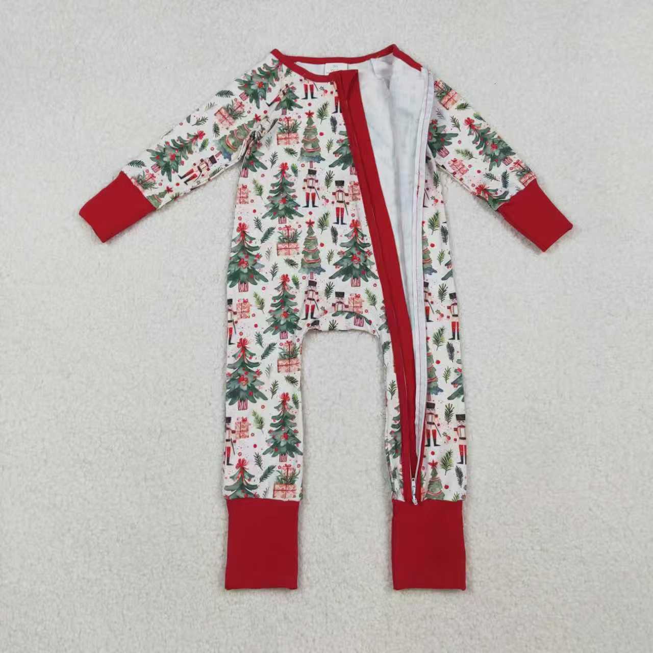 Sibling Baby Boys Christmas Trees Soldiers Gifts Top Pants Pajamas Sets Zipper Footie Rompers