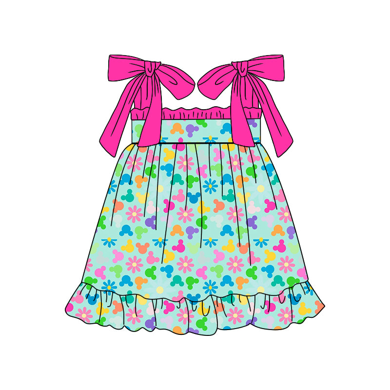 Baby Girls Cartoon Flowers Straps Knee Length Dresses Preorder(moq 5)