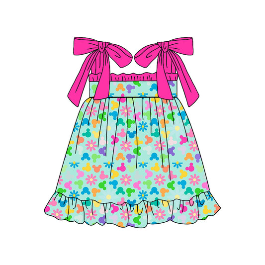 Baby Girls Cartoon Flowers Straps Knee Length Dresses Preorder(moq 5)