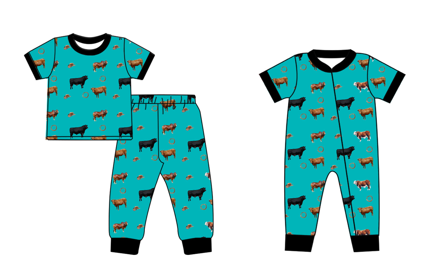 Preorder(moq 5 each) Baby Boys Western Cow Shirt Pants Rompers Clothes Sets