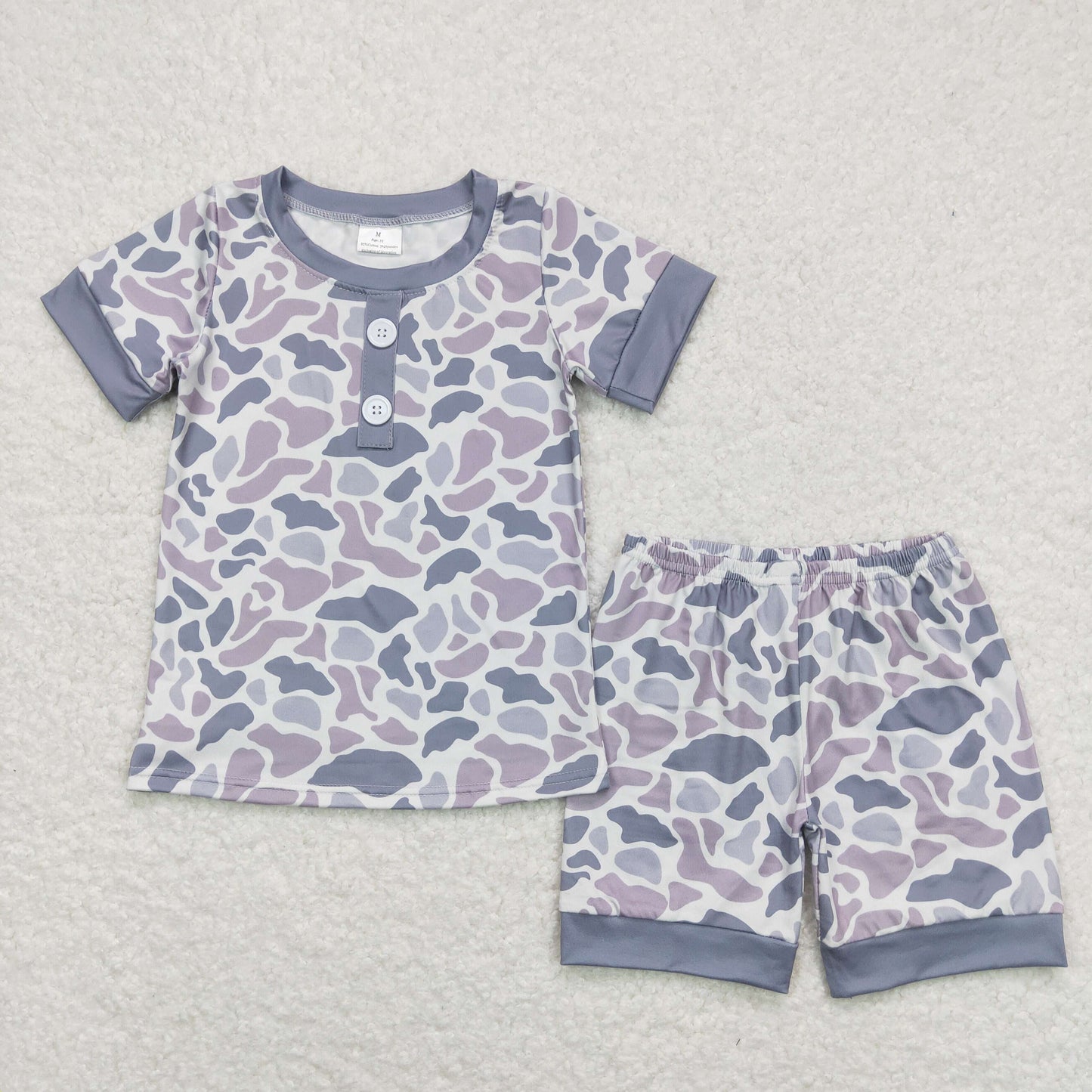 Sibling Baby Boys Southern Light Grey Camo Button Shirts Top Shorts Pajamas Clothes Set