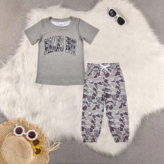 Baby Boys Mama's Boy Grey Top Pocket Pants Outfits Sets