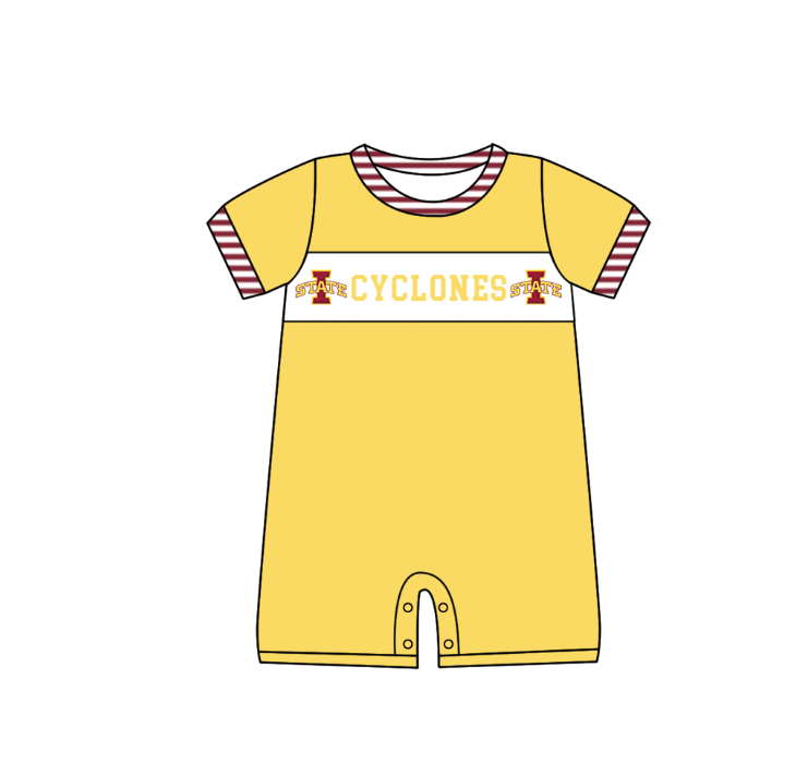 Preorder (moq 5)Baby Boys Yellow Short Sleeve Cyclones Team Rompers