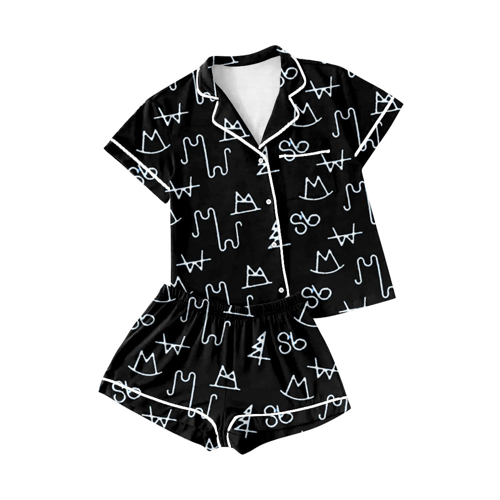 Baby Girls Western Black Buttons Top Shorts Pajamas Clothes Sets Preorder(moq 5)