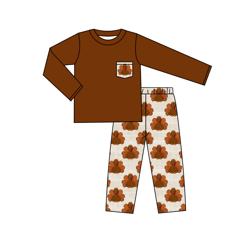 Baby Boys Thanksgivign Pocket Shirt Pants Clothes Sets Preorder(moq 5)