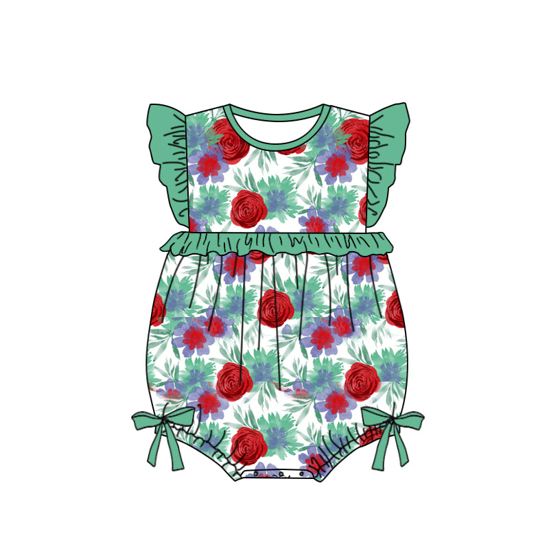 Baby Infant Girls Green Red Flowers Rompers preorder(moq 5)