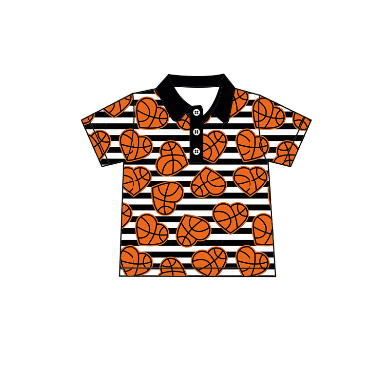 Preorder (moq 5)Baby Boys Basketball hearts Short Sleeve Buttons Tee Shirts Tops