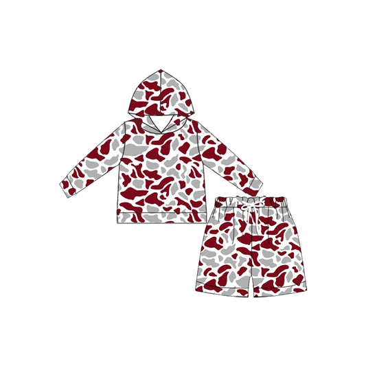Preorder (moq 5) Baby Boys Wine Camo Hoodie Short Team Clothes Sets