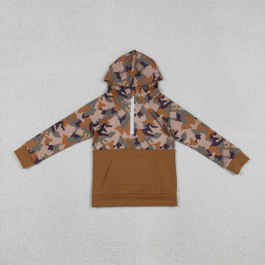 Baby Boys Southern Brown Camo Pocket Zipper Hooded Top
