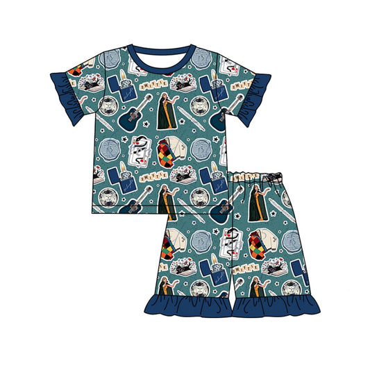 Preorder (moq 5)Baby Girls Singer Magic Top Ruffle Shorts Pajamas Clothes Sets