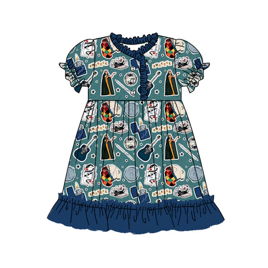 Preorder (moq 5)Baby Girls Singer Magic Ruffle Knee Length Dresses