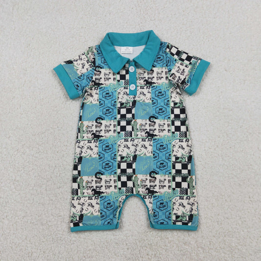 Sibling Baby Boys Horse Rodeos Aztec Checked Western Button Polo Shirts Top Rompers