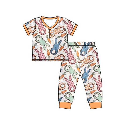 Preorder (moq 5)Baby Girls Easter Rabbits Carrots Shirt Top Pants Pajamas