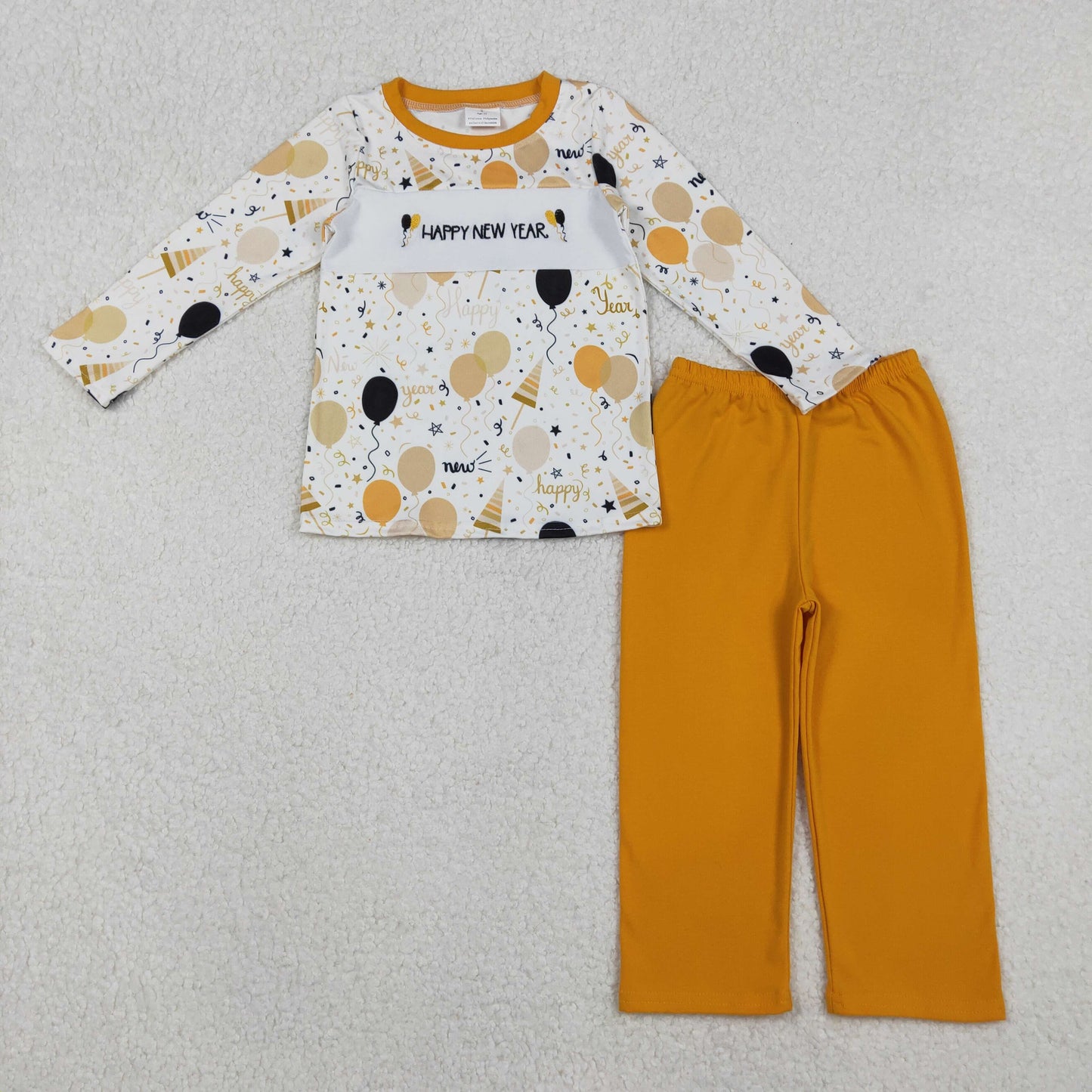 Embroidery Happy New Year Baby Boys Balloons Top Pants Clothes Sets