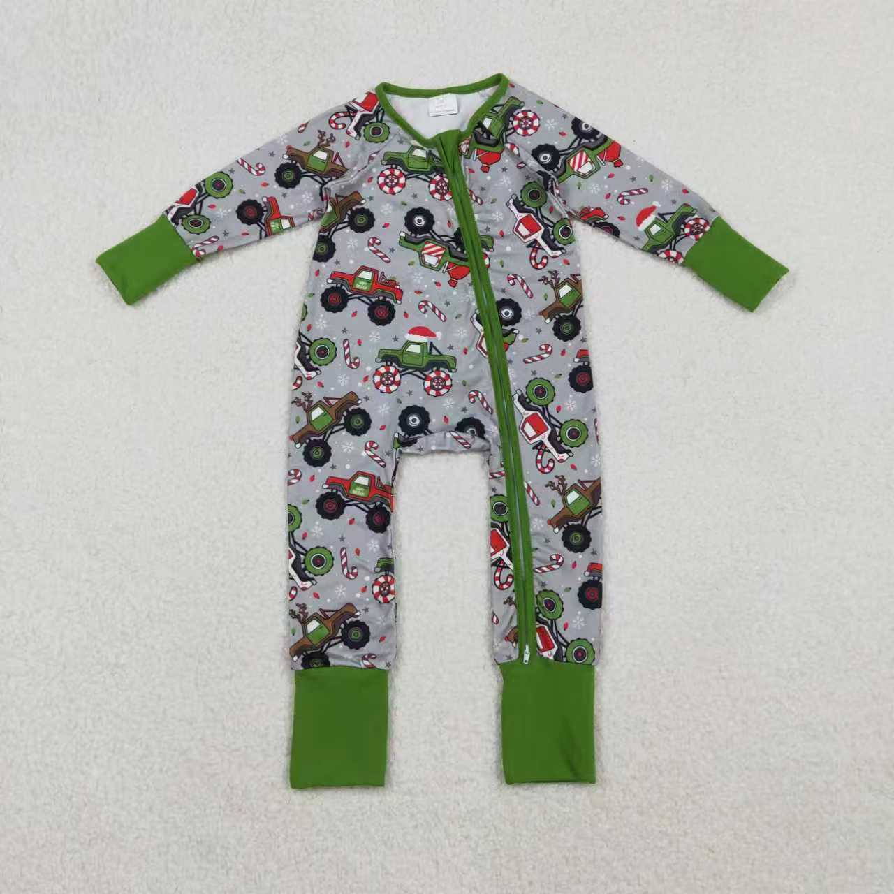 Sibling Baby Boys Trucks Candy Cane Christmas Pants Pajamas Sets Zipper Rompers