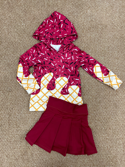 Baby Girls Dark Red Drip Hoodie Top Yoga Skort Team Sets