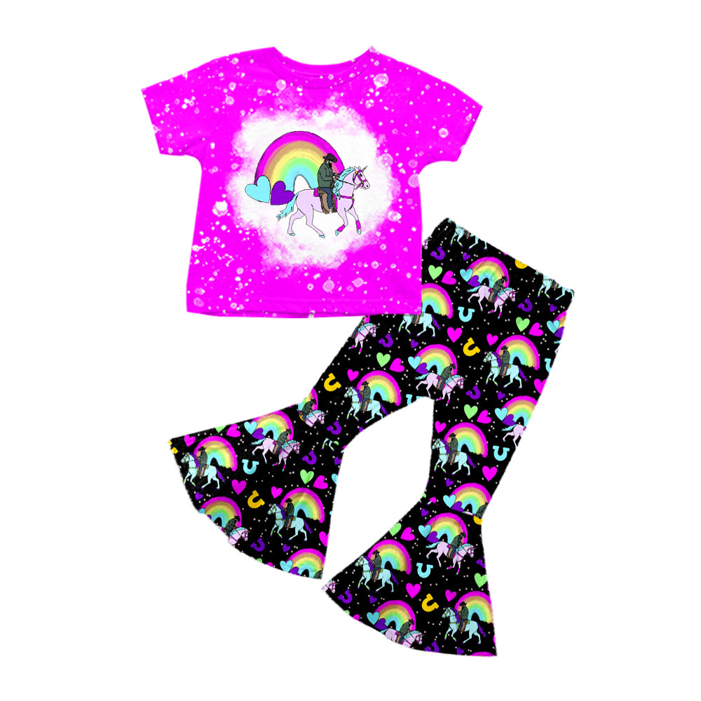 Baby Girls Rainbow Unicorn Top Bell Bottom Pants Clothes Sets preorder(moq 5)