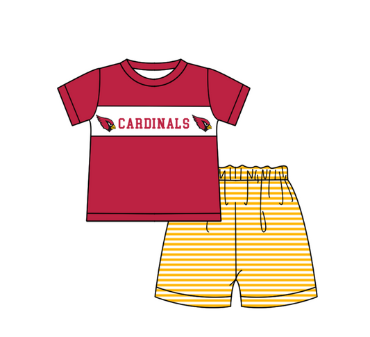 Preorder (moq 5)Baby Boys Short Sleeve Cardinals Top Stripe Shorts Team Clothes Sets