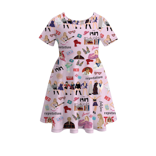 Baby Girls Swiftie Pink Singer 1989 Knee Length Dresses Preorder(moq 5)