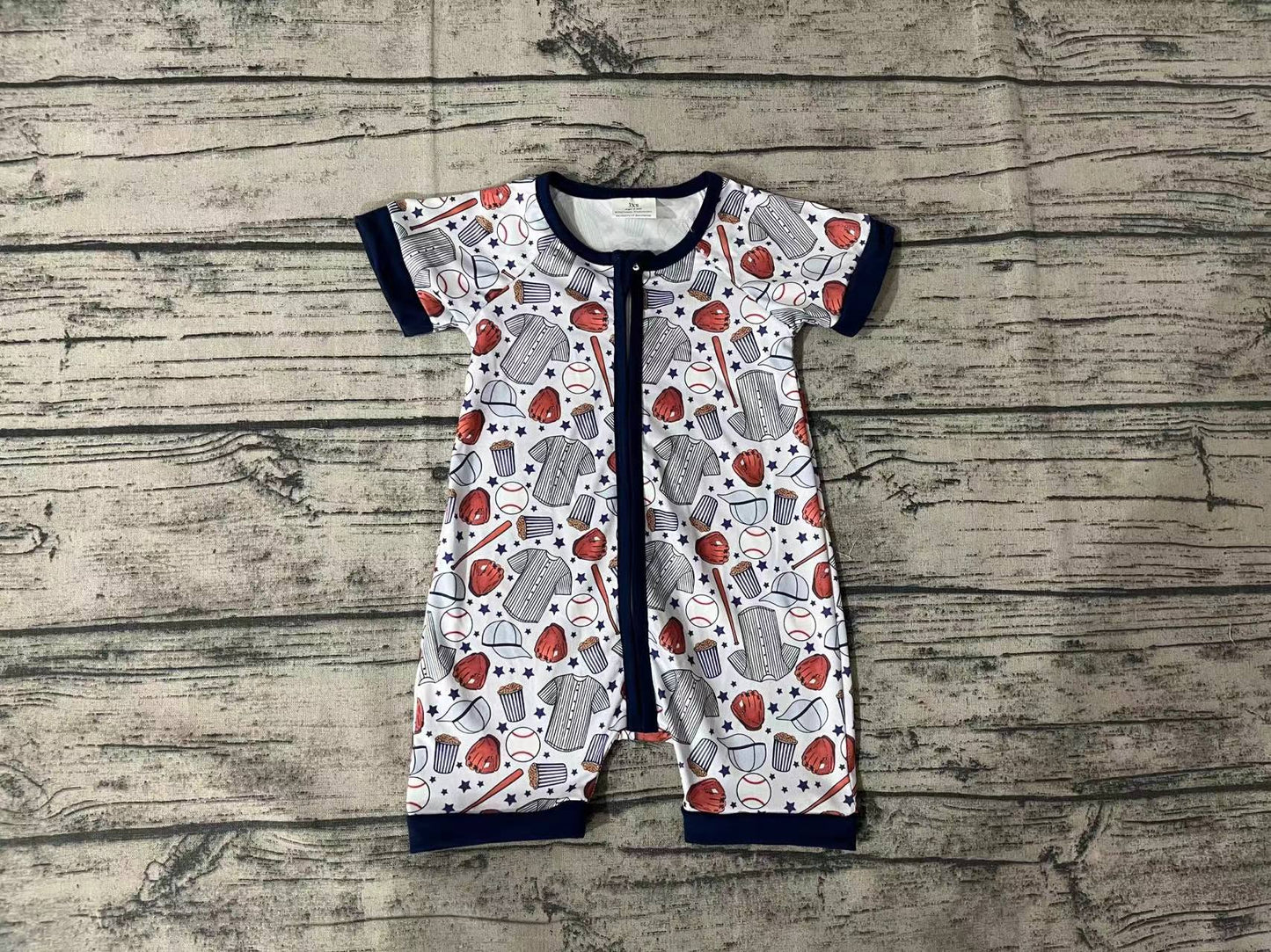 Baby Infant Boys Baseball Zip Short Sleeve Rompers