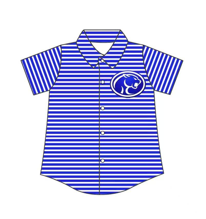 Preorder (moq 5)Baby Boys Blue Stripe Cougars Team Button Shirt Top