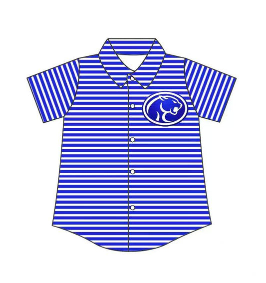 Preorder (moq 5)Baby Boys Blue Stripe Cougars Team Button Shirt Top