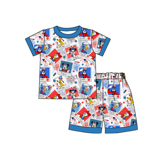 Baby Boys Red 4th Of July Cartoon Mouse Shirt Shorts Pajamas Clothes Sets preorder(moq 5)