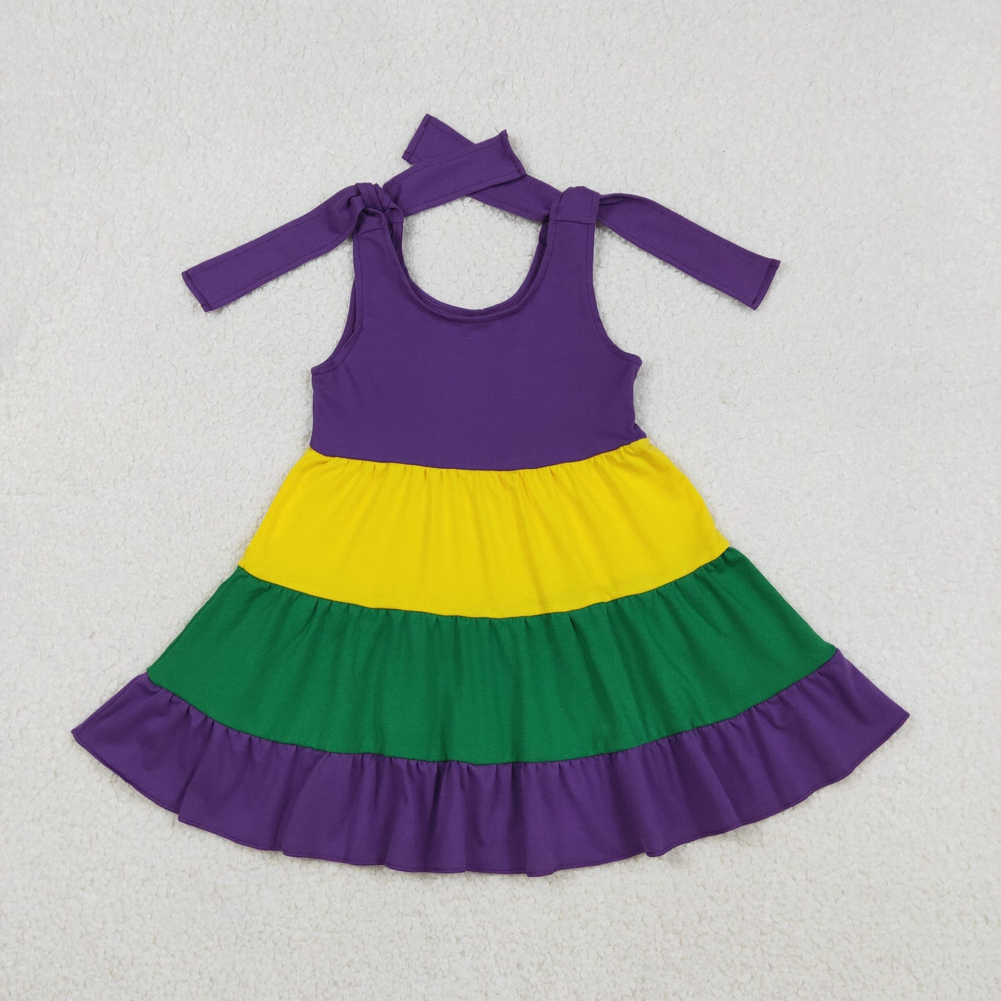Baby Girls Bows Strap Mardigras Patchwork Ruffle Knee Length Dresses