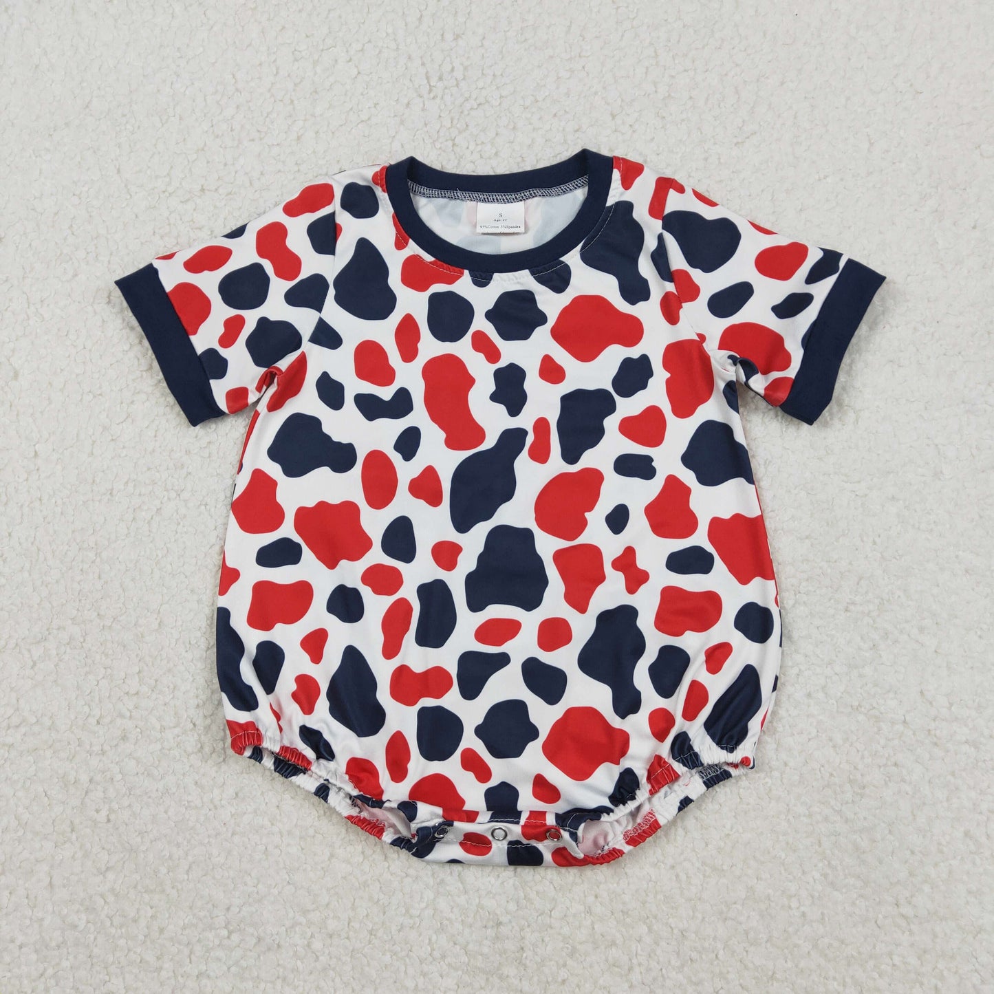 Baby Boys Short Sleeve Red Blue Cow Print 4th of July Rompers