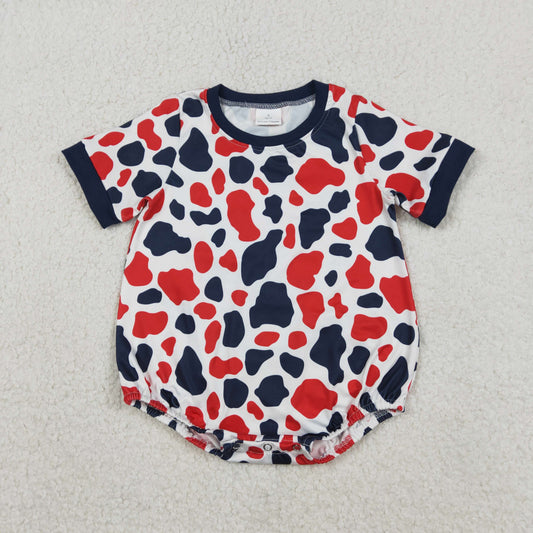 Baby Boys Short Sleeve Red Blue Cow Print 4th of July Rompers