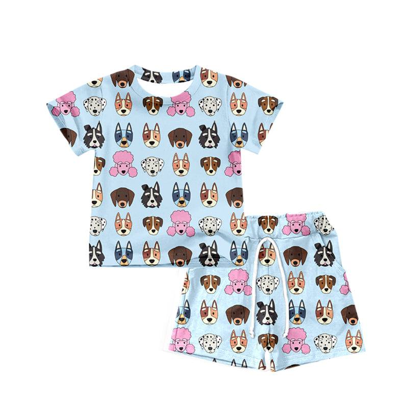 Baby Girls Cartoon Dogs Short Sleeve Top Shorts Pajamas Clothes Sets Preorder(moq 5)