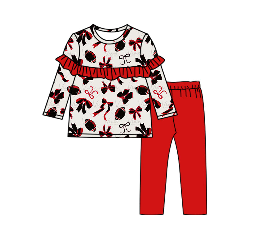 Baby Girls Football Red Bow Tunic Tee Shirt Top Pants Clothes Sets Preorder(moq 5)