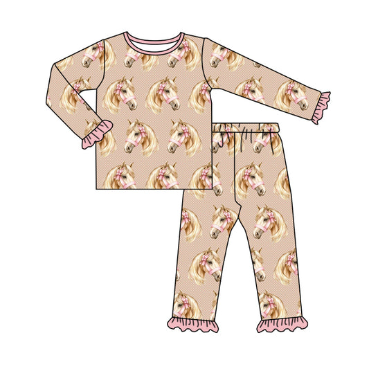 Baby Girls Western Horse Bows Top Pants Pajamas Clothes Sets preorder(MOQ 5)