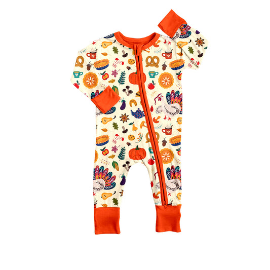 Baby Infant Thanksgiving Turkey Long Sleeve Zip Rompers preorder(moq 5)